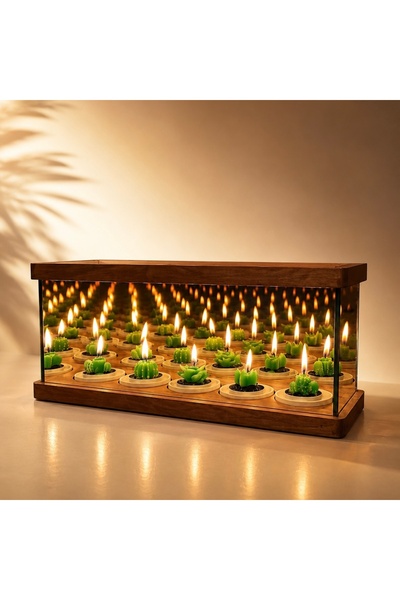 ashel art Ahşap dekoratif mumluk, Sonsuzluk aynalı  ahşap mumluk, Tealight mu...