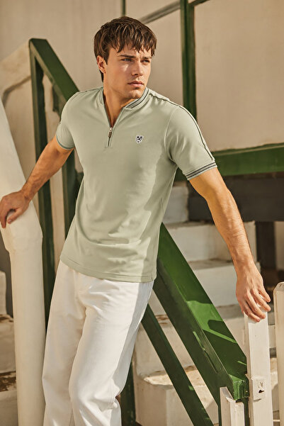 Madmext Πράσινο ανδρικό μπλουζάκι Polo Neck 9281