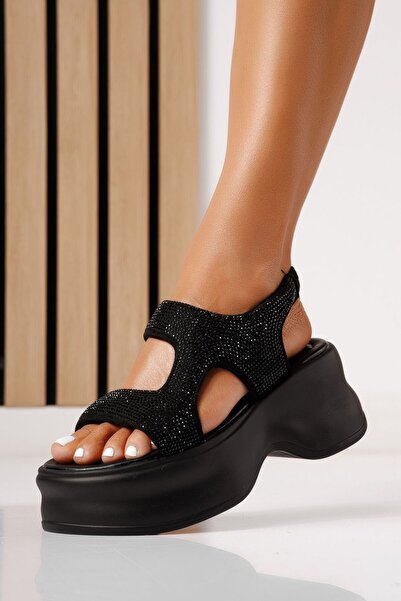 Zaira Sandale cu platforma dama negre din piele ecologica intoarsa Patricia #...