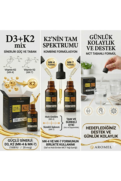 Aromel D3 K2 Vitamini | Damlalıklı Kapak | D3 1000 Iu 20 Mcg K2 Mix ,fda