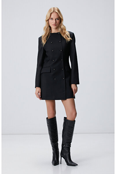 Network Siyah Blazer Mini Yün Elbise
