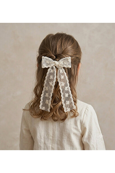 Zebra |   Bowknot Embroidered White Gauze Clip Buckle