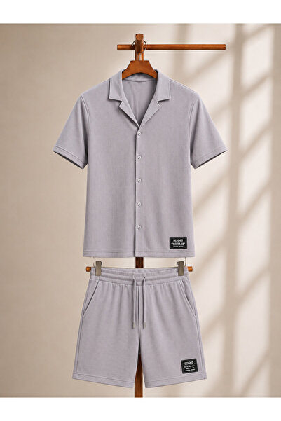 Generic Brand Gray Pinstripe Men's Shirt and Shorts Set