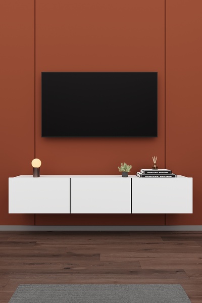 asratrend Modern Duvara Monte TV Ünitesi %100 MDF Kapaklı Televizyon Sehpası ...
