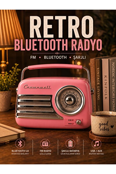 KOLAYEV Retro Bluetooth Radyo FM USB AUX Şarjlı Nostaljik Dekoratif Hoparlör