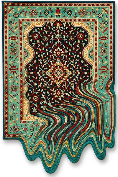 Rugs Modern Halı SDT Yeşil Temalı Etnik Motifli ve Dalgalı Desenli Dokuma Tab...