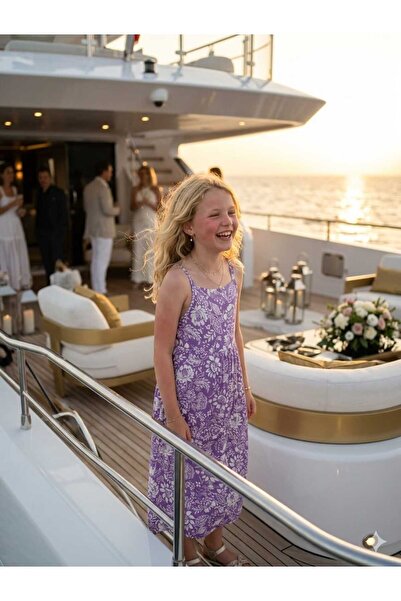 Hilal Akıncı Kids Rochie din viscoză din bumbac liliac, cu model floral, fără...
