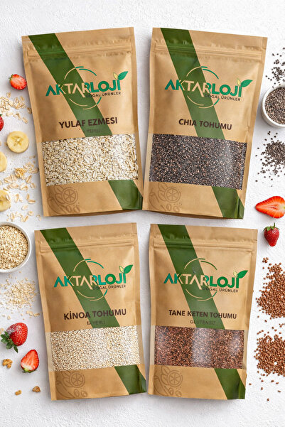 aktarloji 100 Gr Yulaf Ezmesi + 100 Gr Chia Tohumu + 100 Gr Kinoa Tohumu + 10...