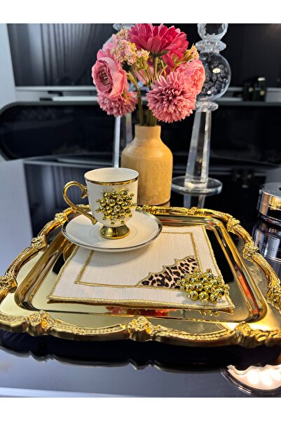 FİNESERVECO Lüks Gold Detaylı Türk Kahvesi Fincanı&Taş İşlemeli Leopar 🐆 Det...