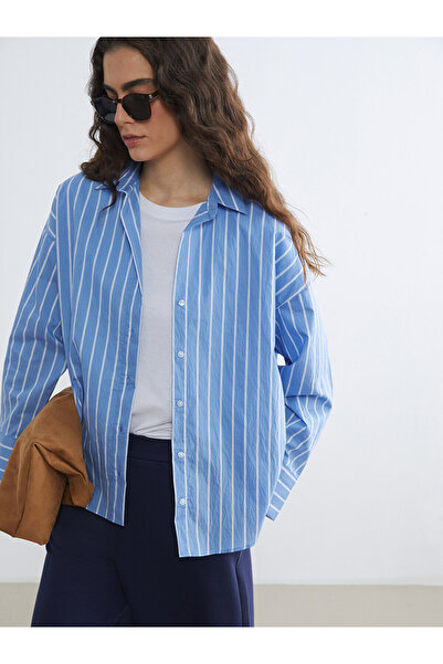 LC Waikiki Trendlucky Striped Oversize Women's Shirt with a Difference