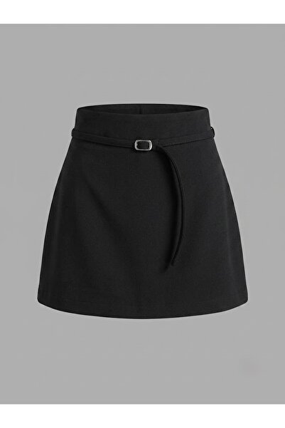 SLAW REZZ Fustă scurtă pentru femei, de culoare uni, cu fermoar, cu centură î...