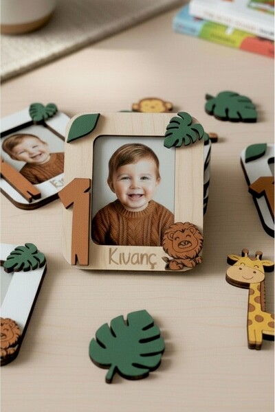 aze kids Kişiye Özel SAFARİ Temalı Ahşap 10 lu Magnet Seti – ASLAN Bebek Hedi...