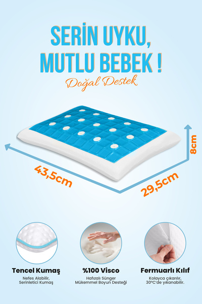 Viscofoam Anti-Sweat Orthopedic Air Channel Gel Visco Baby Pillow 43.5X29.5X8 cm