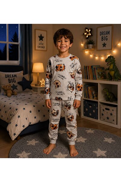 Pajama Shop Dečačka Pamuk delna tkanina siva Oh My Cat mačka Sa deznom zimski...