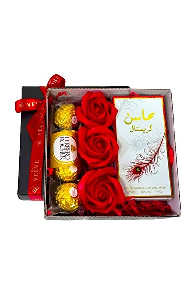 velve Pachet Glamour, 3 trandafiri din sapun, apa de parfum arabesc Mahasin 5...