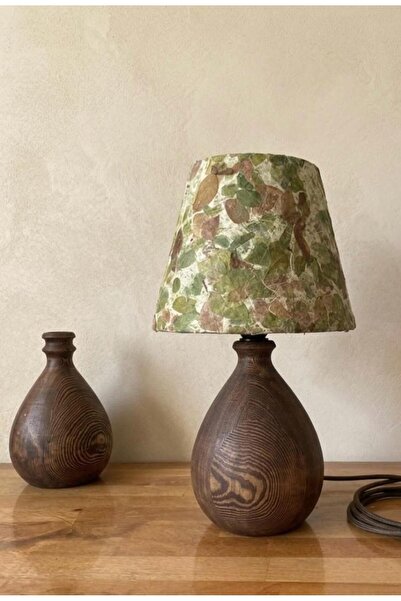 Artlight Atelier Gerçek Yaprak Başlıklı Ahşap Abajur
