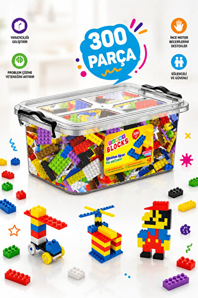 p parti oyunevi Funny Blocks Mikro Blok 300 Parça Plastik Kutulu Yapı Blokları