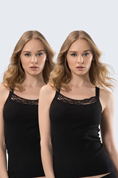 TÜREN Türen Camisole cu bretele din dantelă pentru femei, 2 piese, din bumbac