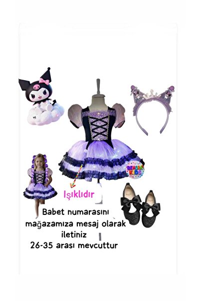 3b kids kuromi ışıklı elbise kostüm kuromi taç kuromi siyah babet doğum günü ...