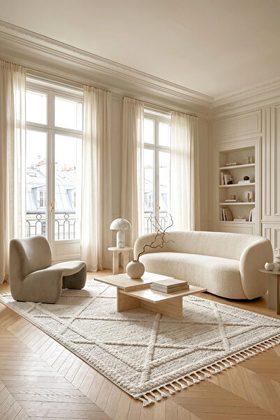 Eliz Home Krem Modern Desen Dokuma Halı Oturma Odası Salon Mutfak Antre Yollu...