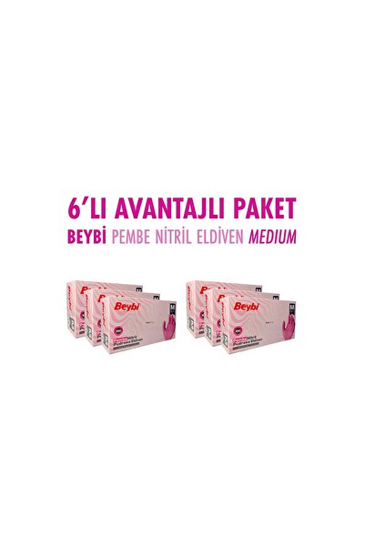 Beybi PEMBE NİTRİL ELDİVEN MEDIUM 6LI AVANTAJLI PAKET