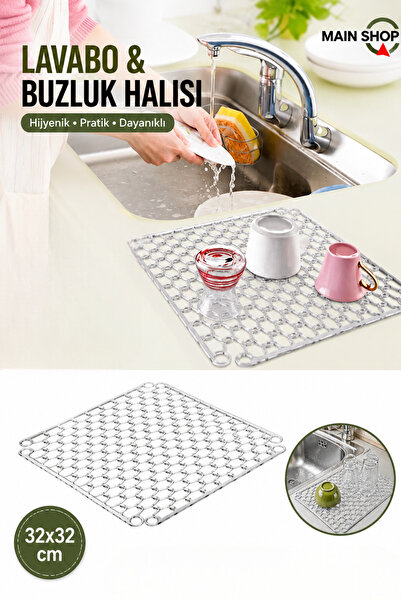 MAİN SHOP 2 Adet Şeffaf Silikon Lavabo ve Buzluk Halısı - 30x30 cm Çok Amaçlı...