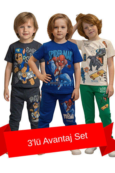 Zekalya Erkek Çocuk 3'lü Ekonomik Paket-Dinozor, Paw Patrol ve Örümcek Adam D...