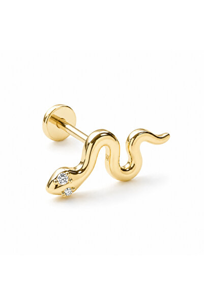 DesignbyKairos 14 Ayar Altın Taşlı Yılan Piercing / Tragus, Helix