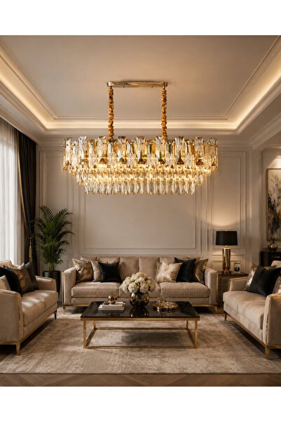 Led YENİ MODEL OVAL KRİSAL LÜX AVİZE GOLD RENK
