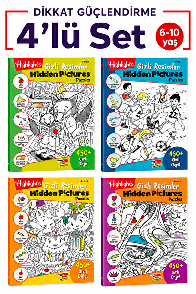 Dikkat Atölyesi Yayınları Hidden Pictures Gizli Resimler 4'lü Set Ara Bul Etk...