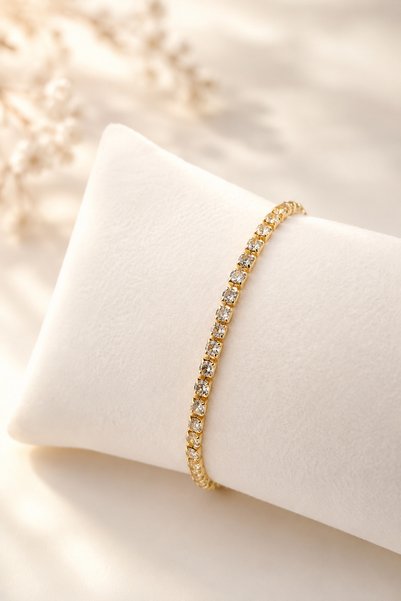 Crc Bijuteri Premium Shiny Stone Colorfast Gold Color Waterway Bracelet