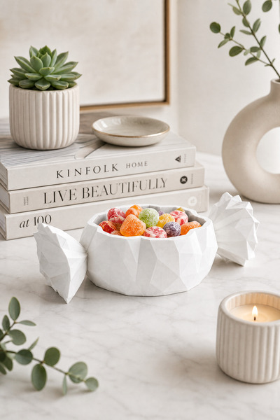fao shop 7/24 Geometrik Şeker Form Beyaz Mini Takı Kabı Lokum Sunumluk Kahve ...