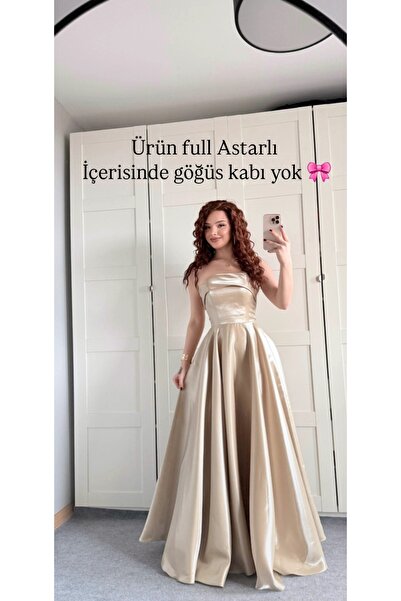 satenia storee ana abiye elbise parlak saten özel dikiş yeni moda