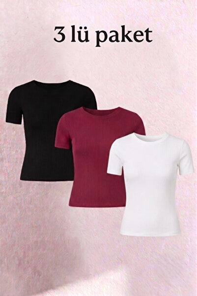 Siner Fashion Γυναικεία μπλούζα με λαιμόκοψη ποδηλάτου, 3 τεμάχια