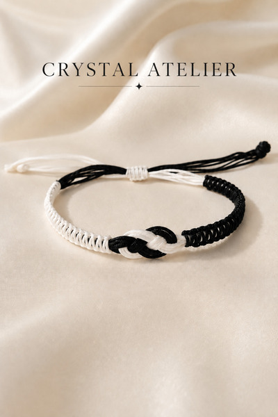 Crystal Atelier Sonsuzluk Ying Yang Bileklik - Unisex Siyah Beyaz Makrome Yan...