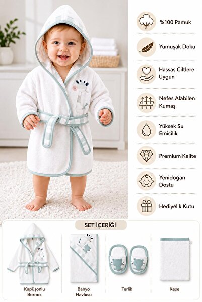 BYS BABY FASHION طقم منشفة ورداء حمام للأطفال حديثي الولادة مطرزة بالزرافة من...