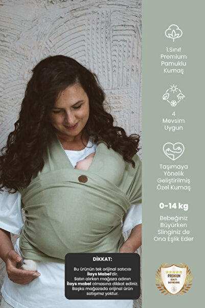 ilays beauty Premium Birinci Sınıf Pamuklu Esnek Wrap Sling Haki Yeşili (BABY...