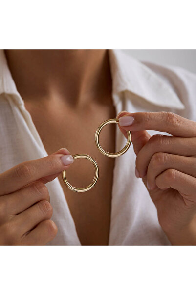 Sembol Gold 14K Altın Halka Küpe 3 mm 3.3 cm