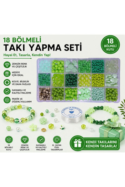 By MO Accessories Yeşil Boncuklarla Kutulu Takı Yapma Hobi Eğlence Seti - Bil...