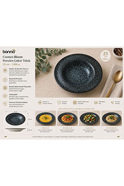 Bonnami Bonna Cosmos Bloom Porselen Çukur Tabak 25 cm - 1300 cc Modern Desenl...