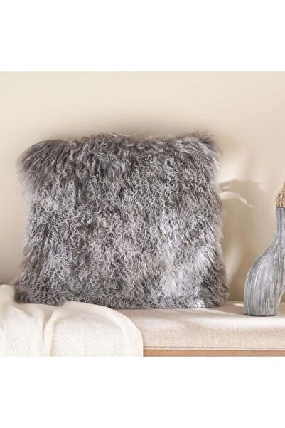 PAN HOME Orra Mongolian Fur Filled Cushion 45x45cm - Grey