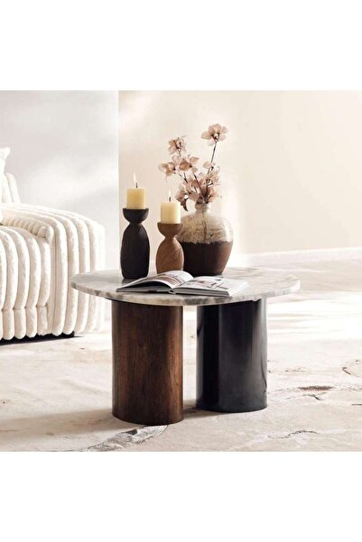 PAN HOME Meviel Coffee Table Marble Small - White Brown