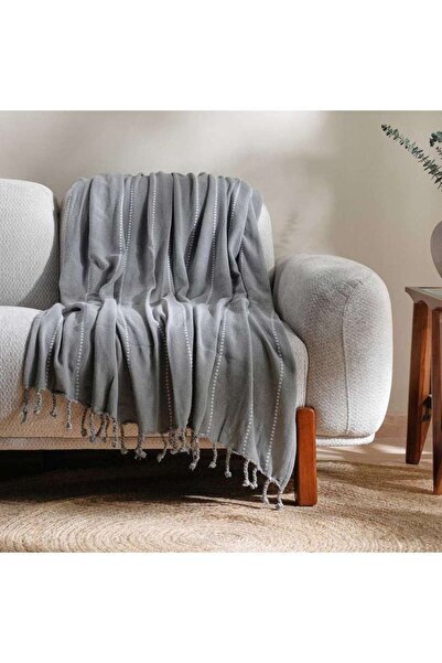 PAN HOME Herringbone Stripe Woven Throw 130x170 Cm- Grey