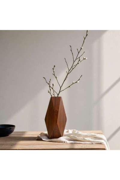 PAN HOME Veldt Walnut Wood Faceted Vase 9x9x13cm -walnut