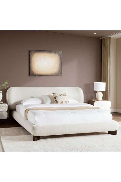 PAN HOME Lille Super King Bed 200x200 Cm - Beige
