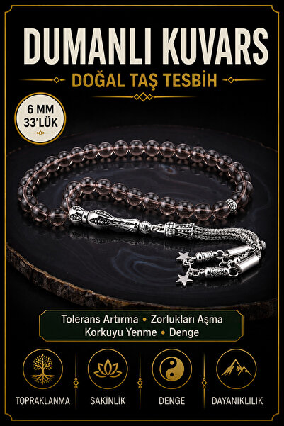 OSMANLI DEĞERLİ TAŞ Sertifikalı Dumanlı Kuvars Doğal Taş Tesbih T174