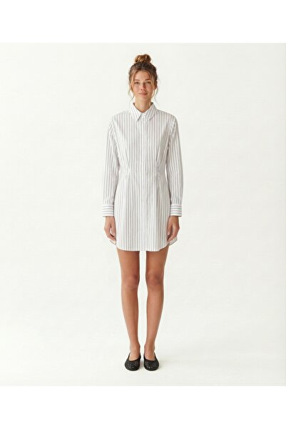 Yargıcı Plain Shirt Collar Long Sleeve Dress