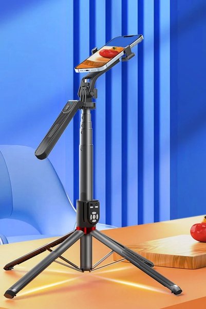 Buffer ® Kumandalı 360 Derece Dönebilen Cep Telefonu ve Kamera Tripodu  2.2m Uzayabilen Selfie Çubuğu