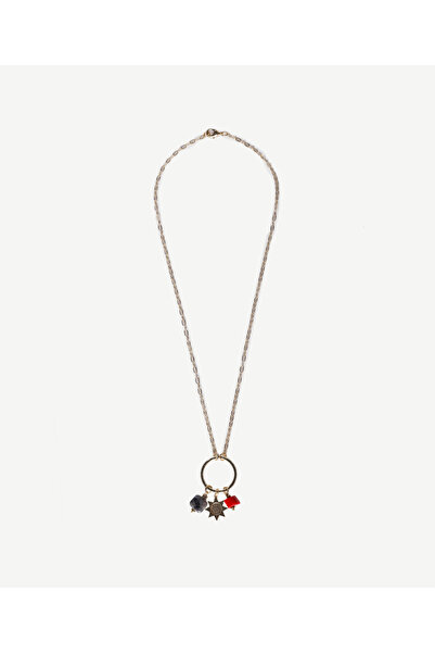 Yargıcı Thin Chain Black Red Natural Stone Necklace
