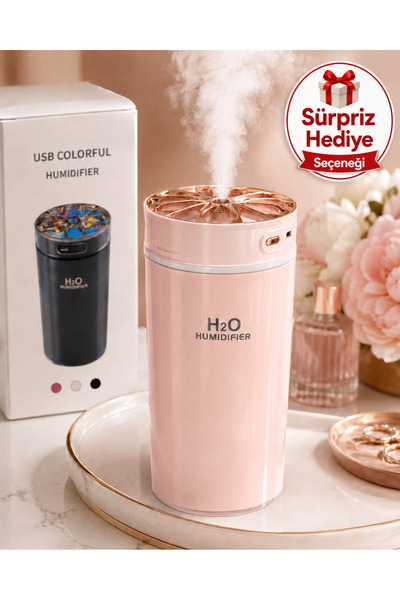 OEM H2O USB Pembe Gece Lambalı Mini Hava Nemlendirici Araç ve Masaüstü Kullan...